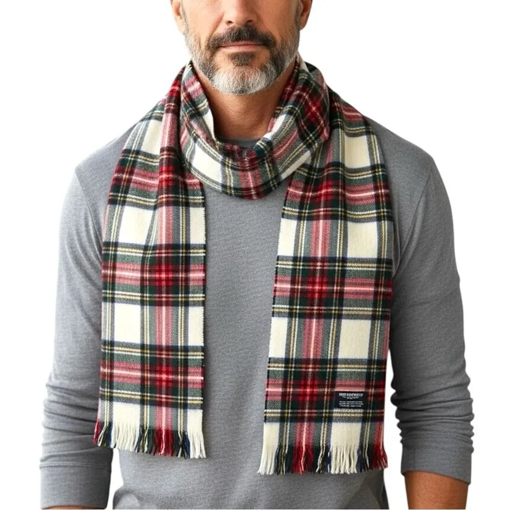 Hugh Parsons Scottish Lambswool Multicolor Tartan Heritage Plaid Fringed Scarf